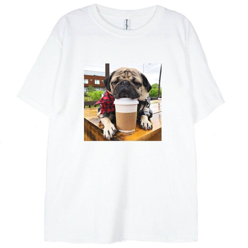 T-shirt Coffee Please Pug — zdjęcie 4