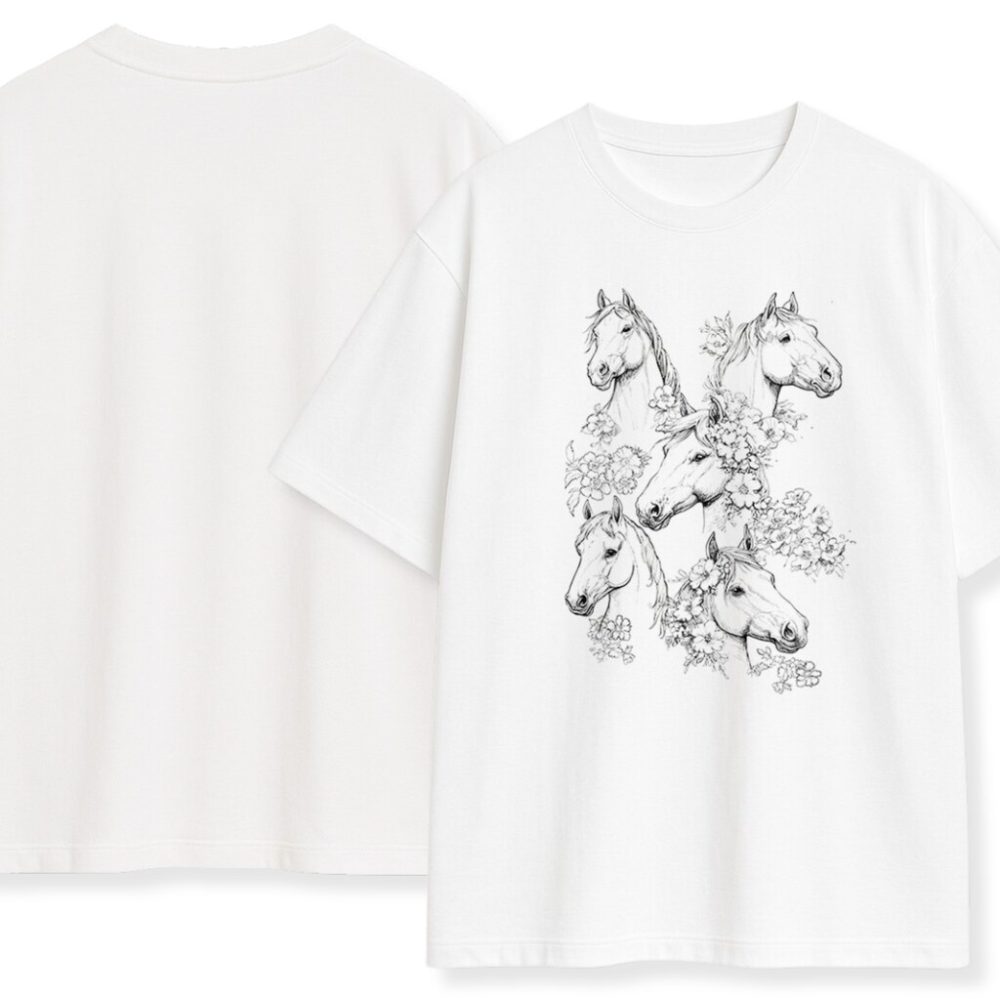 T-shirt Horses Line Art — zdjęcie 4