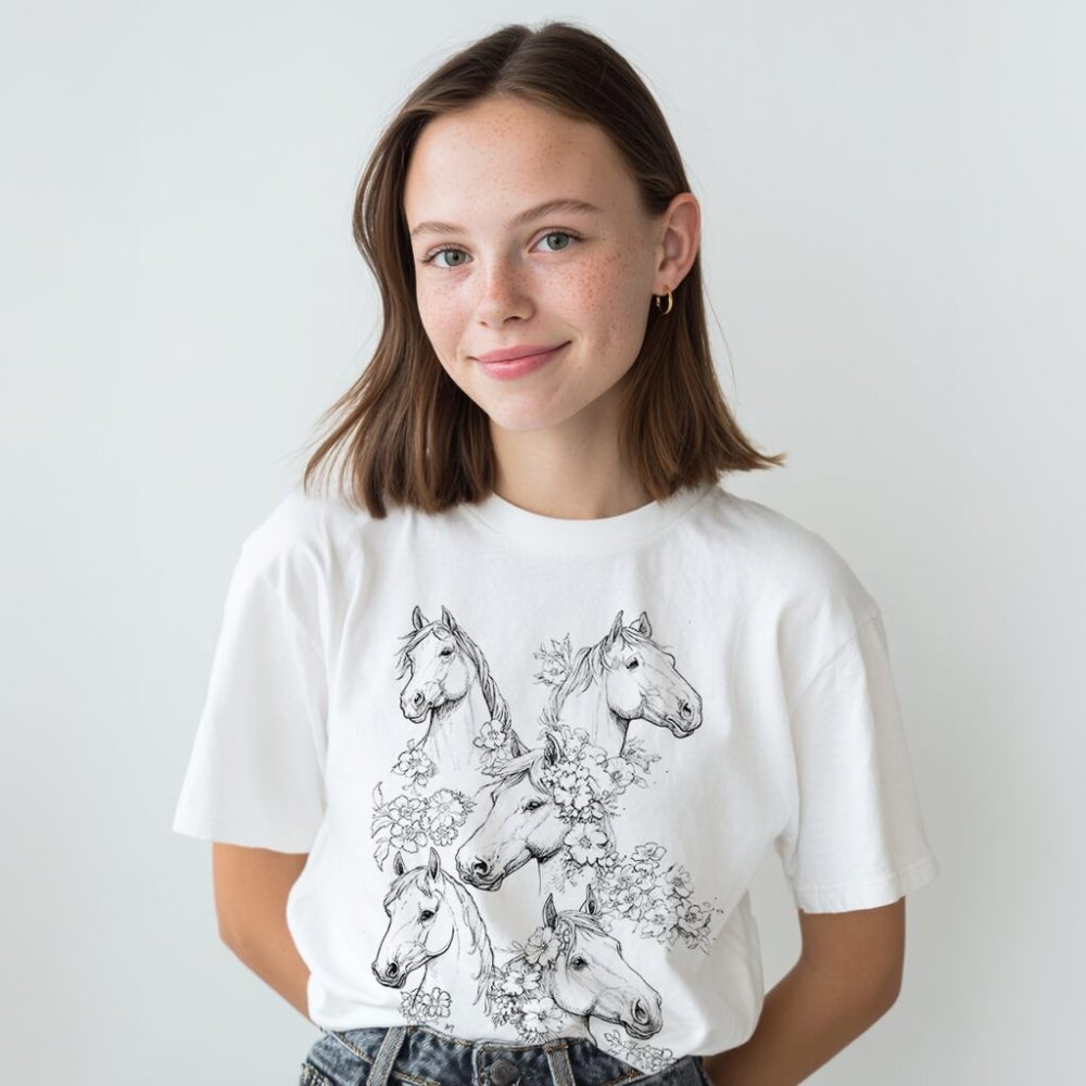T-shirt Horses Line Art — zdjęcie 3