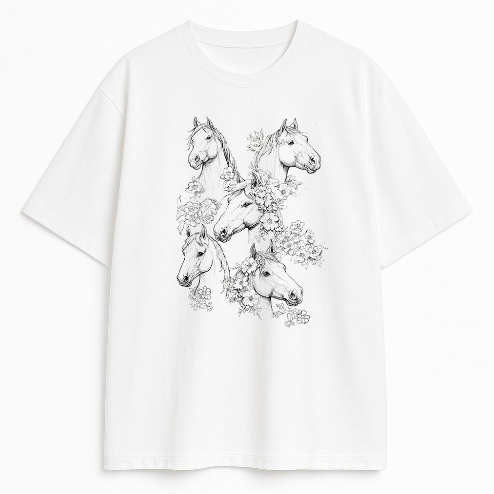 T-shirt Horses Line Art — zdjęcie 1