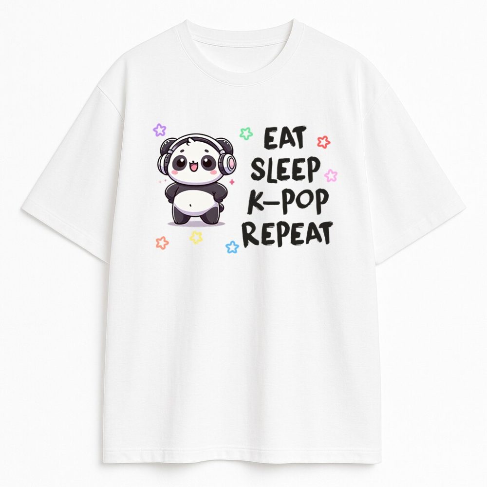 T-shirt Eat Sleep K-pop Repeat Panda — zdjęcie 2