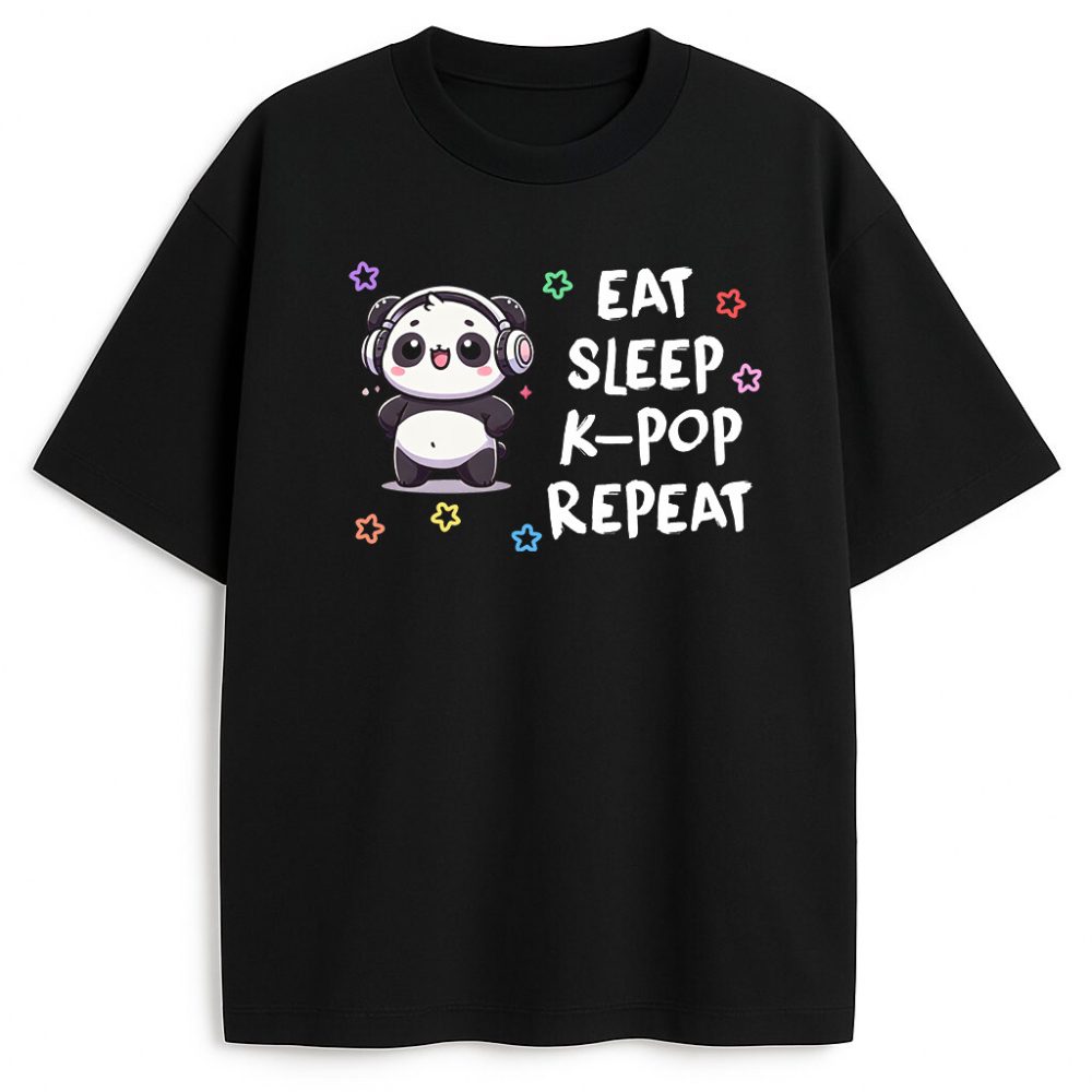 T-shirt Eat Sleep K-pop Repeat Panda — zdjęcie 3