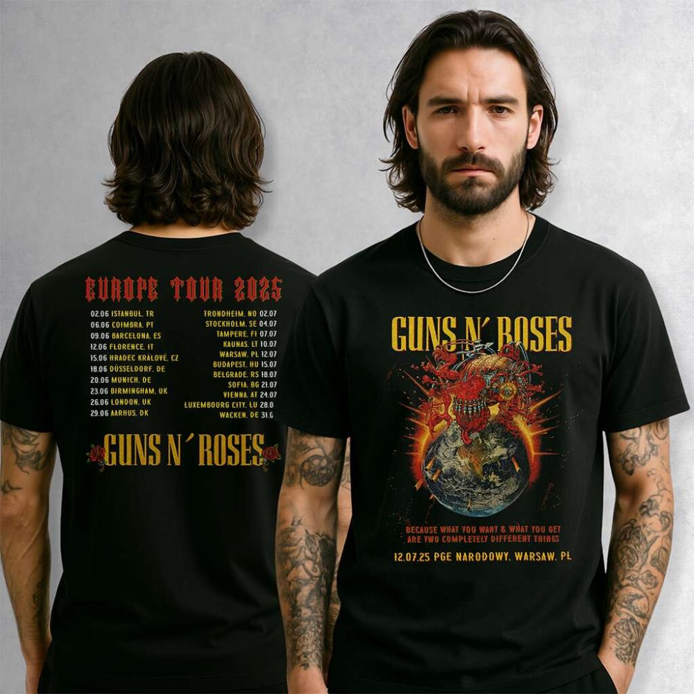 T-shirt dwustronny Guns N' Roses Europe Tour 2025 Wyprzedaż — zdjęcie 4