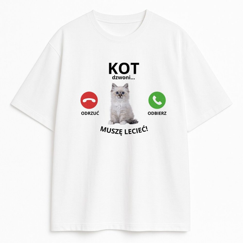 T-shirt Kot Dzwoni Muszę Lecieć — zdjęcie 2