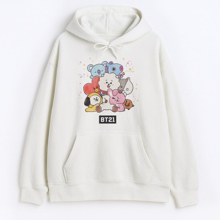 Biały Bluza z Kapturem BT21 Happy Friends Wyprzedaż