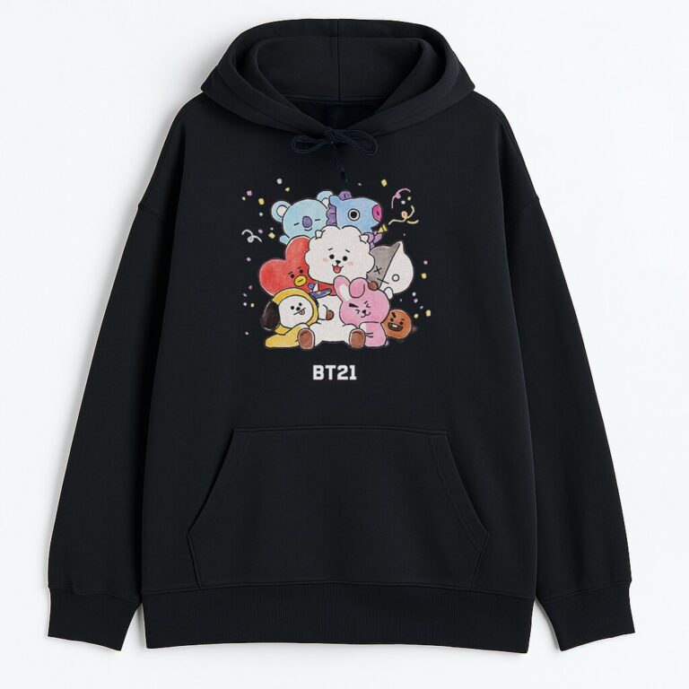 Czarna Bluza z Kapturem BT21 Happy Friends Wyprzedaż